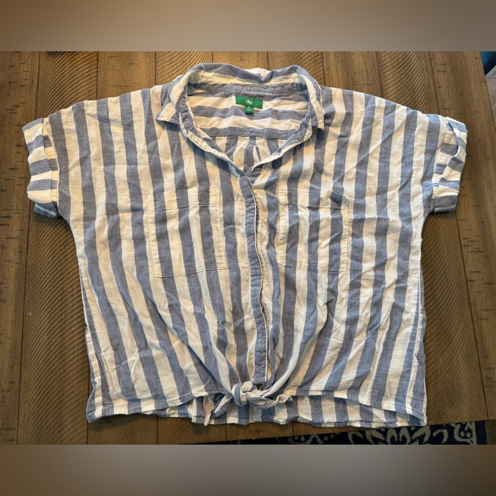 dip Blue and White Striped Button Down Shirt